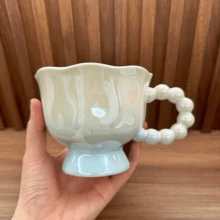 陶瓷珍珠手柄渐变色咖啡杯，可爱炫彩波浪边杯，家居/下午茶/厨房餐具礼品，毕业纪念品，生日礼物，毕业礼物，宰牲节礼物 - 彩色 - 查看 5