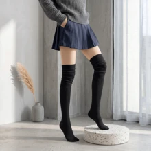 女童针织长款过膝袜，宽松袜口时尚过膝长筒袜 - 黑色 - 查看 6