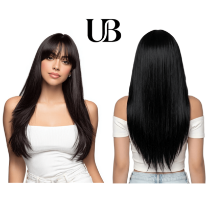 UBeauty Peluca Negra Lisa 70CM, Color Natural Con Flequillo,Apto para herramientas de calor