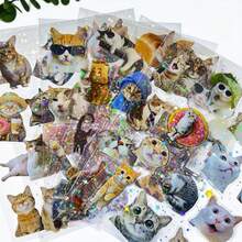 8个卡通猫透明表情符号MEME星星覆膜装饰贴纸，DIY会计贴纸，适用于吉他、笔记本电脑、行李箱等DIY防水贴纸，儿童贴纸，学习用品和返校用品 - 彩色 - 查看 2