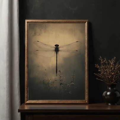 1 Tranh treo tường không khung phong cách Gothic cổ điển hình chuồn chuồn - Thích hợp cho nhiều phòng - Tranh canvas chủ đề thiên nhiên trang nhã cho trang trí nội thất - Trang trí nhà cửa, trang trí phòng, trang trí chuồn chuồn cho phòng khách, phòng ngủ, văn phòng - Tranh nghệ thuật trang trí côn trùng không khung