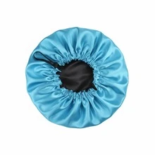 Adjustable Double-Sided Satin Sleeping Cap Anti-Frizz Protects And Aligns Hair - 淺藍色 - 查看 1