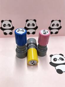 1pc Healing National Treasure Panda Creative Design, Wear-Resistant Plastic Photosensitive Stamp, Cute Macaron Color Panda Pattern Rounded Cylinder Stamp, Sealed Anti-Dry Ink Storage Details, Decorative Stamp For Planner, Student Stationery / Girlfriend Creative Gift / Birthday Gift / Planner Decoration / All Season Use - Panda Stamp - View 6