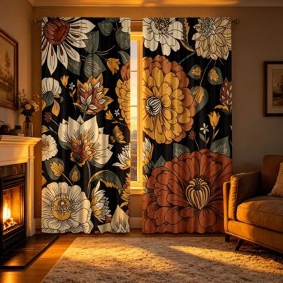 2pcs Vibrant Floral Bohemian Print Sheer Curtains, Modern All-Season Design, 100% Polyester, Light Filtering, Rod Pocket, Suitable For Kitchen, Laundry Room, Bedroom, Study, Living Room