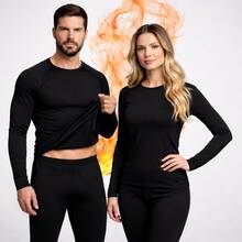 Thermal Clothing Second Skin Kit Blouse + Lined Pants Cold Weather Men Unisex - Black - View 2