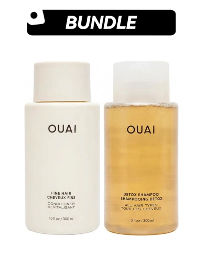 OUAI [Paquete de champú] Acondicionador para cabello fino + Champú desintoxicante 3oz/89ml*2