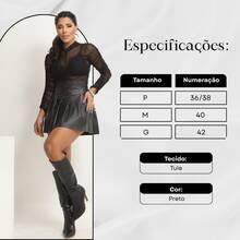 Black Tulle Bodysuit With Long Sleeves And Ruched Detail - 黑色 - 查看 4