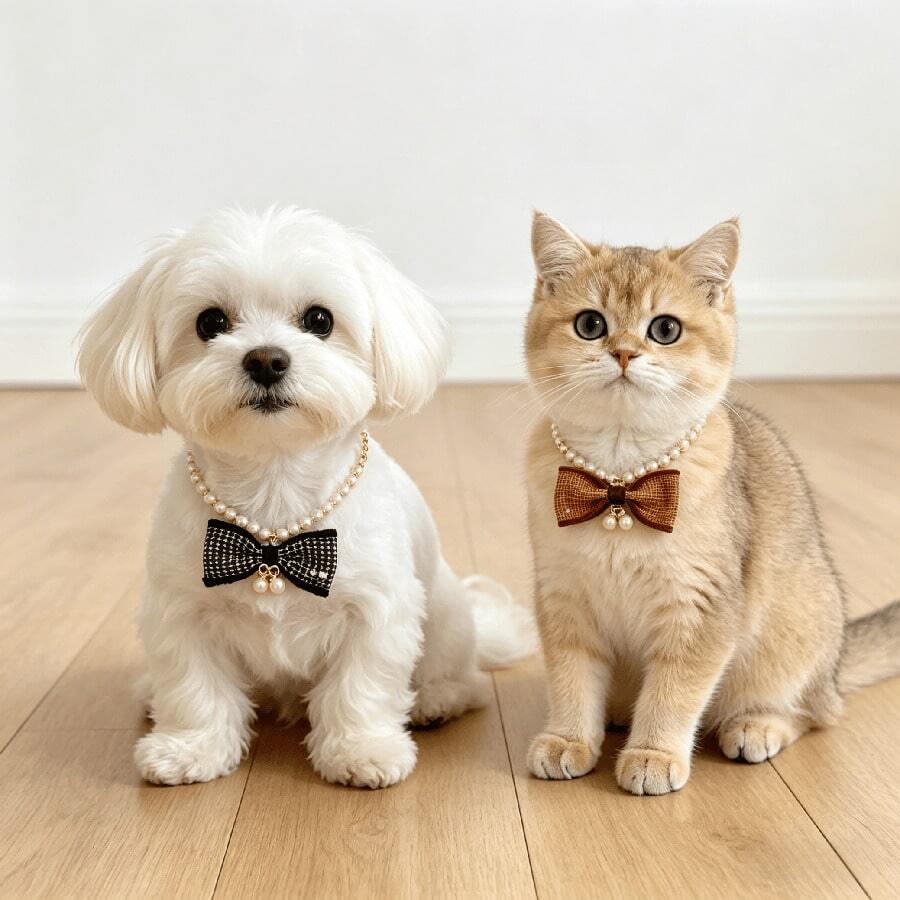 Collar elegante para mascotas con lazo de perlas falsas, accesorio lindo para perros y gatos pequeños, utilizable para fiestas y fotografías - Multicolor - Ver 1