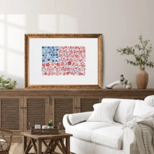 1pc Watercolor Style American Flag & Floral Pattern: Patriotic Wall Art, Independence Day Celebration, Frameable Or Unframed, Ideal Housewarming Gift, College Dorm Apartment Decor, Suitable For Hotel, Home, Living Room, Bedroom, Bathroom And Office Wall Decoration - A - View 5