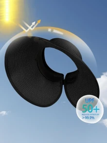 Women's Wide Brim Straw Hat, Sun Visor Hat, Ponytail Hat, Foldable Soft Hat - A - View 2