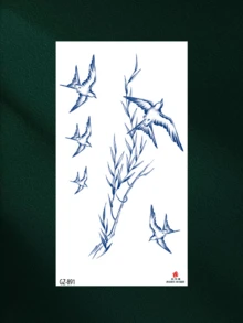 1张防水临时纹身贴纸，创意柳枝+燕子优雅设计，适合暗黑系节日派对，草本材质，易于使用，适合女性手臂、腿部，可维持7-14天，是派对、音乐节的必备单品。 - 藍色 - 查看 3