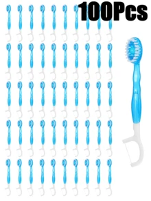 10/20/30/50 piezas Juego de cepillos de dientes desechables recubiertos previamente, Cepillo de dientes de viaje mini, Cepillo de dientes mini pre-empacado 5-en-1, Hilo dental, Palillo de dientes, Limpiador de lengua, Cepillo de dientes portátil y fresco (Azul) Raspador de lengua Blanqueador de dientes Cuidado oral Raspador de lengua de acero inoxidable Cepillo interdental Masajeador de encías - Multicolor - Ver 14