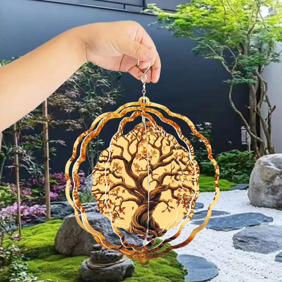 1个太阳能旋转风铃装饰，户外庭院装饰，动态金属3D旋转风铃，带375°旋转挂钩，是装饰庭院、阳台和草坪的理想之选。独特的设计使其成为送给朋友、老师、感恩节、圣诞节、万圣节和乔迁之喜的完美礼物。（9.84英寸*9.84英寸）（不含吊坠），款式随机。