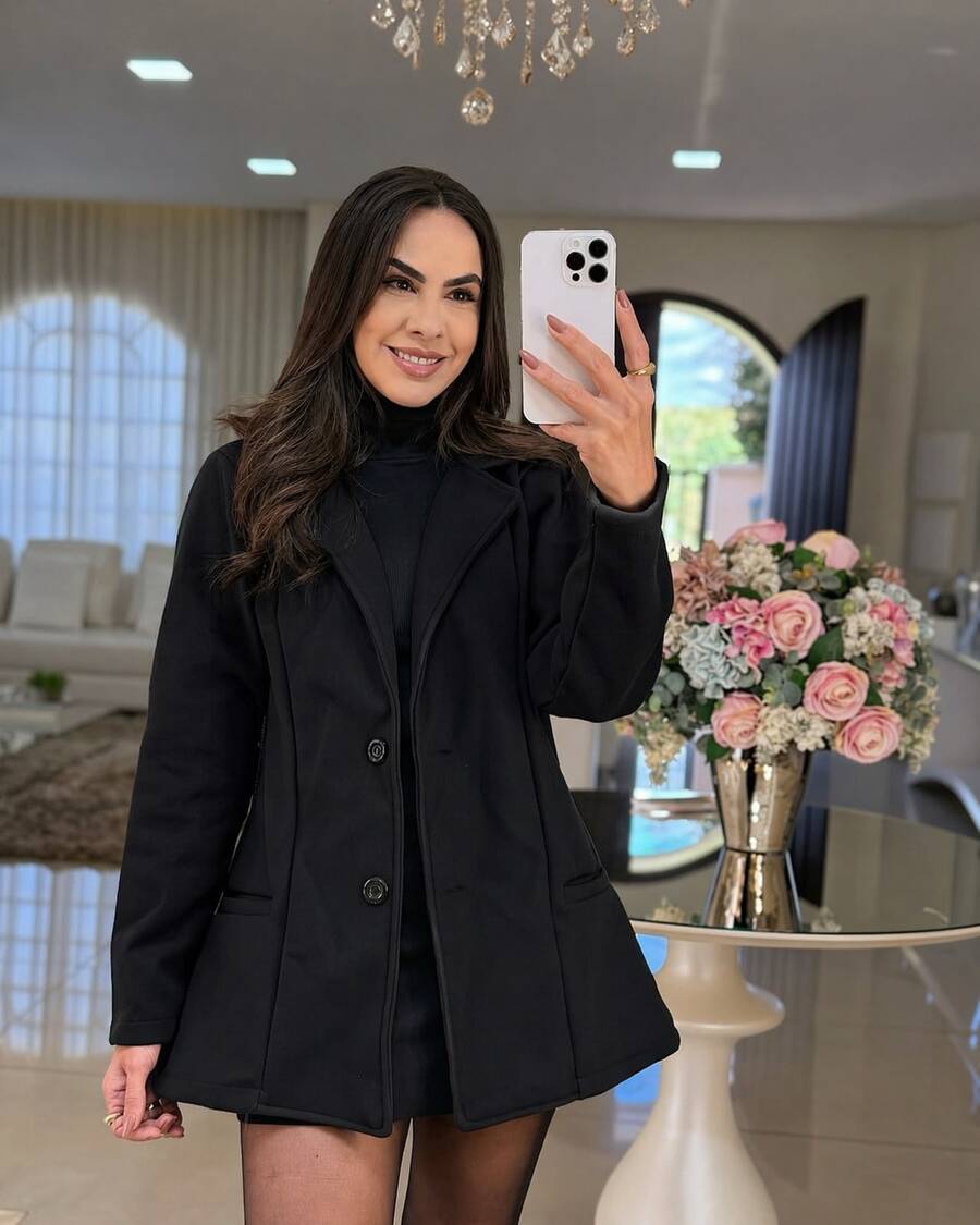 Elegant Formal Wool Blazer Coat - Black - View 1