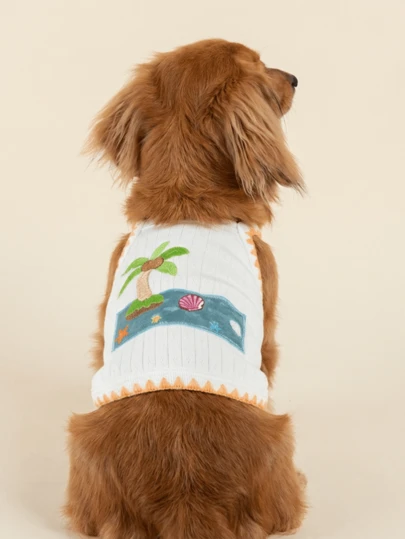 PETCIRCLE 1pc Pet Clothes, Dog/Cat Apparel, Poodle, Teddy, Small Dog/Puppy, Happy Puppy/Kitten Casual Fashion Cute Comfortable Vest - White