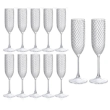 12/8/6/4/3/2/1pcs Set Transparent Champagne Glasses, Unbreakable Champagne Flutes With Gypsophila Design, 5.5oz Reusable Diamond Textured Wine Glasses, Vintage Drinkware For Wedding, Christmas, Beach, Pool, Party - View 19