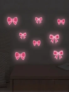 12pcs Glow-In-The-Dark Pink Bow Stickers, Suitable For Home Decor In Living Room, Bedroom And Kids Room. Removable Semi-Matte Self-Adhesive Stickers For Living Room, Bedroom And Kids Room. Home Decor Stickers, Wall Decals, Vinyl Stickers, Spring Decor To Add Vitality To The Home. Rama Decor Sticker Gift, Ideal For Birthday Or Graduation Gifts. - A - View 1
