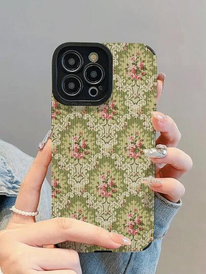 1个新款时尚优雅复古粉色花卉装饰绿色窗花图案防震真皮手机壳，设计时尚，适合作为礼物送给亲朋好友，兼容 17/17Air/17Pro/17ProMax/ 16/16Plus/16Pro/16ProMax/ 15/15Plus/15Pro/15ProMax/ 14/14Plus/14Pro/14ProMax/ 13/13Pro/13ProMax/ 12/12Pro/12ProMax/ 11/ 11Pro/11ProMax