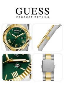 Guess GW0308L5 Women's Watch, Green Dial, Two-Tone Steel Bracelet, Roman Numerals, Day & Date Display, Classic Elegant Casual Dress Wristwatch For Ladies - Green - View 8