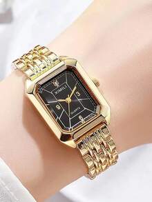 Fashionable Steel Strap Watch For Women, Minimalist Elegant Quartz Glass Wristwatch, Square Gold-Tone Ladies Watch - one-size - View 6