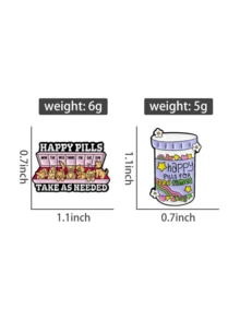 1/2 pièces Ensemble d'épingles émail "Happy Pills", organiseur de pilules hebdomadaire style chien de bande dessinée et broche bouteille de pilules ours, épingles de revers en alliage de zinc style dopamine, accessoires vestimentaires mignons et colorés pour toutes les saisons, cadeau esthétique amusant pour les femmes - Multicolore - Voir 11