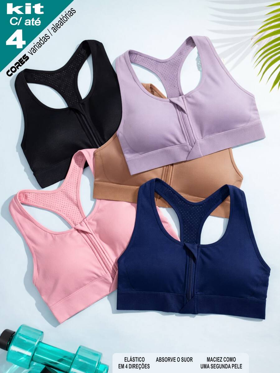 KIT até 4 TOP ESPORTIVO ACADEMIA FITNESS Treino Yoga Corrida Bojo Removível Top Sutiã Sutien Sport Dia Dia