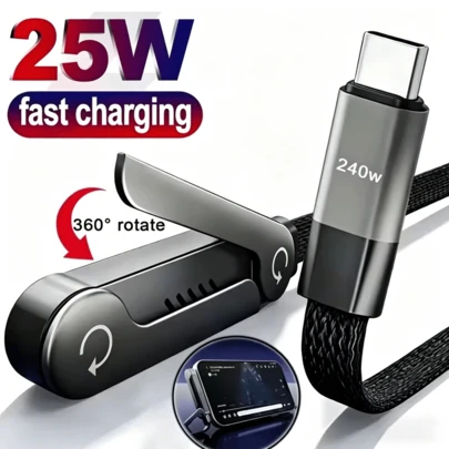25W High Power Fast Charging Foldable Stand, Type-C Braided Data Cable, Multifunctional Portable Phone Holder Base, Durable Braided Cable, High-Speed Flash Charging Cable, Compatible With IPhone15/16/17 Pro Max And All Type-C Interface Apple Phones