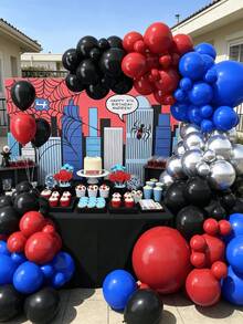 55/105pcs Black, Red, Blue, Silver Balloon Arch Kit, Theme Balloon Garland, Suitable For Baby Shower, Boy's Birthday Party Decor, Theme Party - Multicolor - View 4
