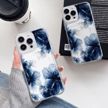1 unidad Flores azul índigo textura abstractaFunda para iPhone 16 pro, protección anticaída con airbag reforzado en las cuatro esquinas, tarjetero invisible integrado en la parte trasera, compatible para tarjeta personal, carnet de conducir, tarjeta de acceso y tarjeta de transporte, funda protectora antigolpes portátil con ranura para tarjetas, diseño sencillo y elegante, ideal para uso diario, desplazamientos y viajes - transparente - Ver 4