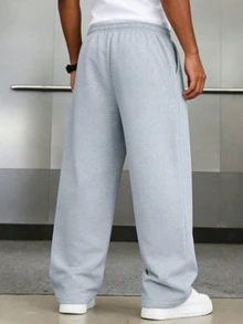 Men's Plus Size Loose Drawstring Sweatpants, Elastic Waist Wide Leg Casual Long Pants, With Pocket Design, Street Style Straight Leg Pants, Unisex Multi-Functional Sports Sweatpants, Suitable For Watching World Cup And Daily Wear, Best Father's Day Gift For Dad - Grey - View 2