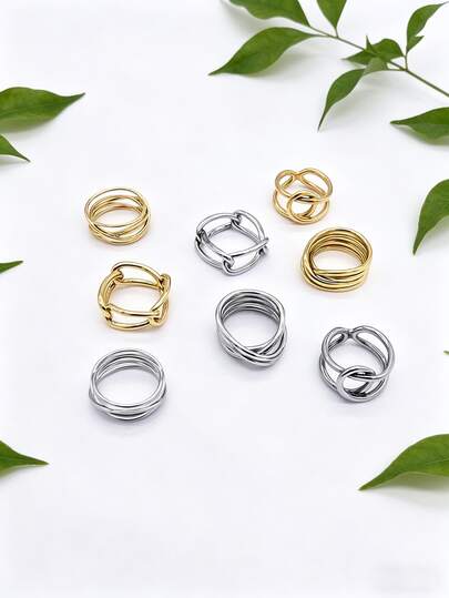 1pc Asymmetrical Line Stainless Steel 18K Gold Plated Minimalist Casual Hiphop Ring For Men