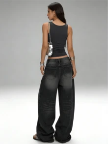 Casual American Street Style Minimalist Daily Commute Versatile Women Jeans Spring Black/Blue/Gray/Dark Grey/Dark Wash,Jeans,Jeans For Women,Pantalones De Mujer,Vestido Elegante De Mujer,Country Concert Outfit,Club Outfits For Women,Birthday Outfits For Women,Cowgirl Outfits For Women,Cowgirl Outfits For Women,Brunch Outfits For Women,Summer Outfits For Women,Vacation Outfits Women,Summer Clothes,Summer,Beach Outfits For Woman - 深灰色 - 查看 2