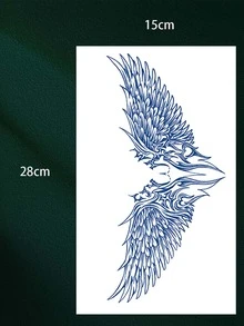1 pieza Tatuaje temporal semi-permanente de gran tamaño con diseño de alas y tótem, adecuado para el pecho, la espalda y otras áreas, dura de 7 a 14 días, se puede usar para decoración de fiestas - Azul - Ver 4