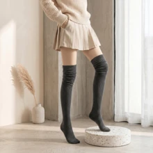 女童针织长款过膝袜，宽松袜口时尚过膝长筒袜 - 灰色 - 查看 6