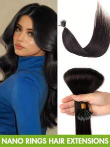 12-22 Inch Seamless Micro-Ring Human Hair Extensions, Straight, Invisible, Suitable For Women Wedding, Anniversary, Graduation, Prom, Professional Salon, Valentine's Day Gift, Y2K Style - Multicolor - View 17
