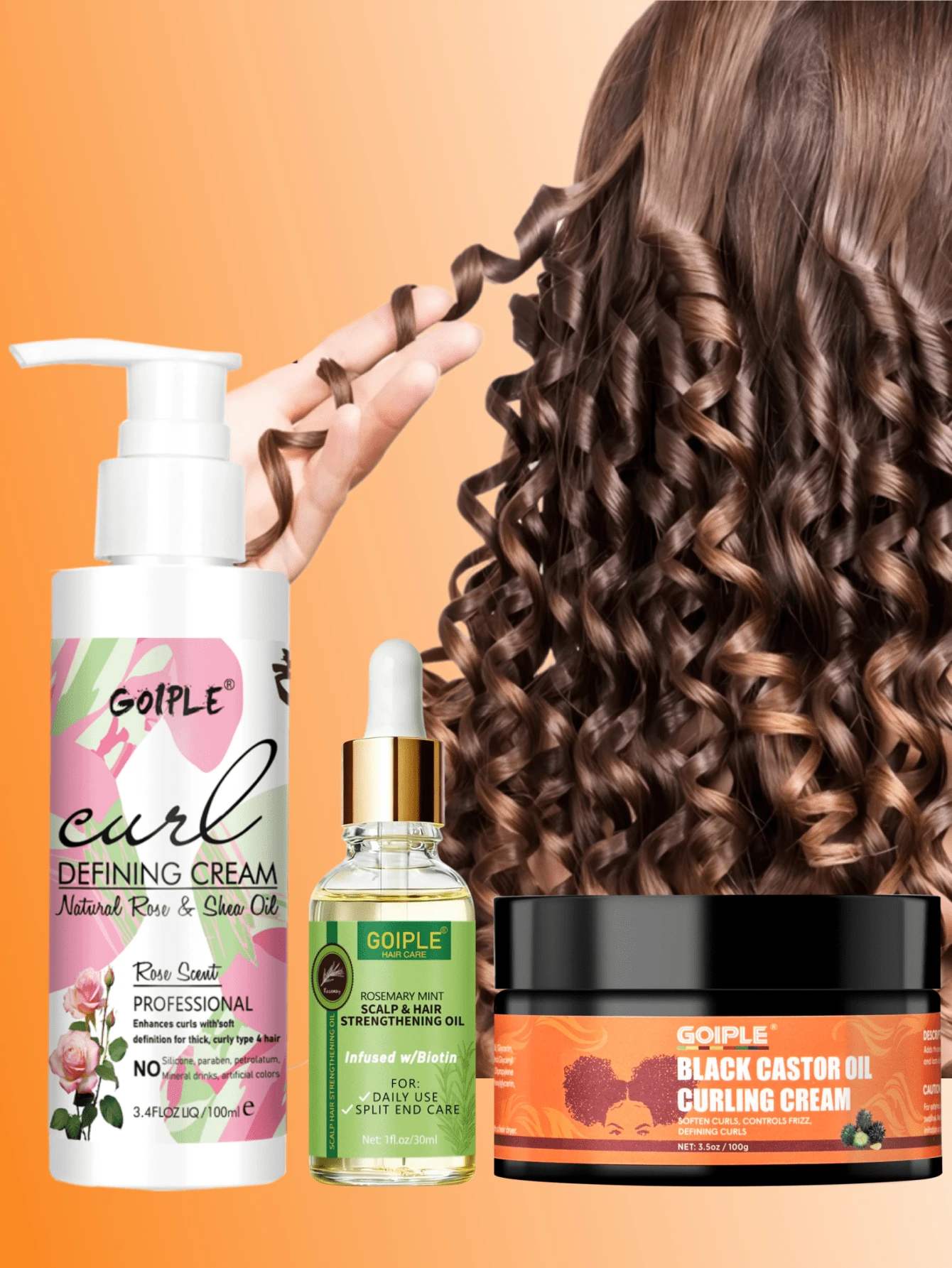 Bộ 3 sản phẩm: Kem tạo kiểu tóc xoăn dầu mè đen, Kem tạo kiểu tóc xoăn và Dầu hương thảo, 100g/3.5oz. Kem tạo kiểu tóc xoăn giúp định hình lọn tóc xoăn, kiểm soát dầu và ngăn ngừa tóc xơ rối, nhẹ nhàng và không để lại cặn, tăng cường độ đàn hồi tự nhiên, tạo kết cấu mượt mà, làm mềm và nuôi dưỡng tóc. Dầu hương thảo dưỡng sâu, không gây bết dính, gỡ rối, cải thiện khả năng vào nếp, phù hợp với mọi loại tóc.