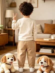 1pc Boys' Loose Comfortable Applique Denim Jeans, Casual Wear For Spring & Autumn - Khaki - View 2