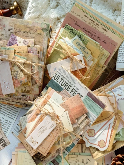 200 pezzi di carta vintage con materiale vegetale - Sfondo vintage per buoni, adatto per fai da te, calendario, scrapbook, album e diario - Decorazione fatta a mano con disegni floreali e naturali, forniture per scrapbooking, accessori per diari, tag decorativi, sfondo strutturato