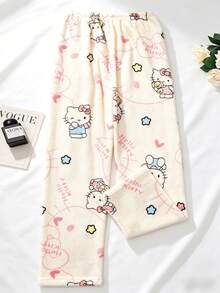 Hello Kitty 女款印花睡褲，可愛甜美舒適居家服，冬季保暖睡褲，適合送給朋友的理想節日禮物 - 米色 - 查看 14