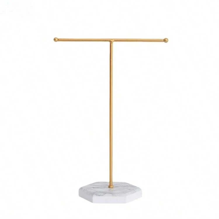 1 cái Đế gỗ trang sức họa tiết đá cẩm thạch có lỗ, giá trưng bày khuyên tai hình chữ T cho quầy và hộp đựng đồ lưu trữ khi đi du lịch trở lại trường - Vàng - Xem 5