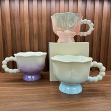 陶瓷珍珠手柄渐变色咖啡杯，可爱炫彩波浪边杯，家居/下午茶/厨房餐具礼品，毕业纪念品，生日礼物，毕业礼物，宰牲节礼物 - 彩色 - 查看 2