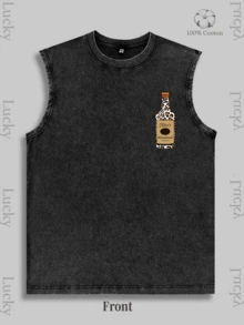 American Retro Fun Wine Culture Leopard Print Tito's Vodka Bottle Pattern Vest, SHOW ME YOU TITO'S Core Slogan Outfit, Classic Brand Label Tito's Handmade VODKA Outfit Men's Printed Vest, Fun Printed Vest, Men's Printed Vest, And 100% Cotton Vest. Design Clothing For Young People And Fashion Enthusiasts. The Ideal Choice For Casual Wear And Street Style. A Great Gift For Friends And Family. - 黑色 - 查看 4