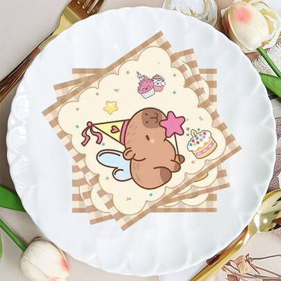 20pcs/40pcs/100pcs 6.5 Inch Capybara Birthday Party Paper Napkins, 4 Style Cute Cartoon Capibara Disposable Dinner Napkins, Kawaii Brown Checkered Birthday Dessert Napkins For Birthday Party Supplies, Baby-Shower,Cartoon Theme Party Festival Events Cake Table Decorations Men Women