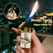 (Fuel Not Included) Unique Innovative Cute Lighter, Pink Snake/Butterfly Lighter, Windproof Dual Flame, Handmade Diamond, Portable Lighter For Candles, Camping, Christmas's Gift (Butane Not Included)(White 1) - 1pc (Butane Gas Not Included) - View 8