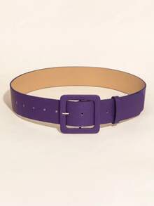 1 pièce Ceinture pour femme en PU avec boucle carrée et motif peau de litchi - Prune - Voir 2