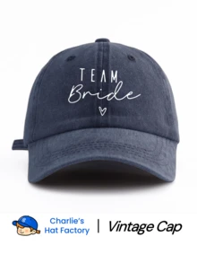 1pc Vintage Washed Baseball Cap - Bride Team Pattern Print - Retro Soft Adjustable Sun Hat, Suitable For Couples Party - Retro Washed Baseball Cap - View 23