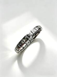 1-Piece Italian-Style Fashion Bracelet, Stretch Adjustable Metal Modular Multi-Color Combination Bracelet, Luxury Stainless Steel Square Link Bracelet, Unisex Design, Stackable & Multi-Functional Stretch Adjustable Bracelet - Blank-silver - View 9