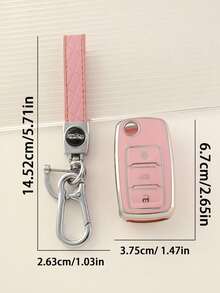 3pcs Pink TPU Soft Car Key Case + Pink Plaid Car Key Chain With Screwdriver Set, Suitable For Bora, Sagitar, Tiguan, Lavida, Touran - a - View 2