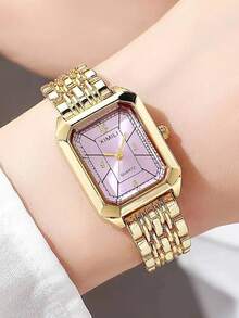 Fashionable Steel Strap Watch For Women, Minimalist Elegant Quartz Glass Wristwatch, Square Gold-Tone Ladies Watch - one-size - View 1
