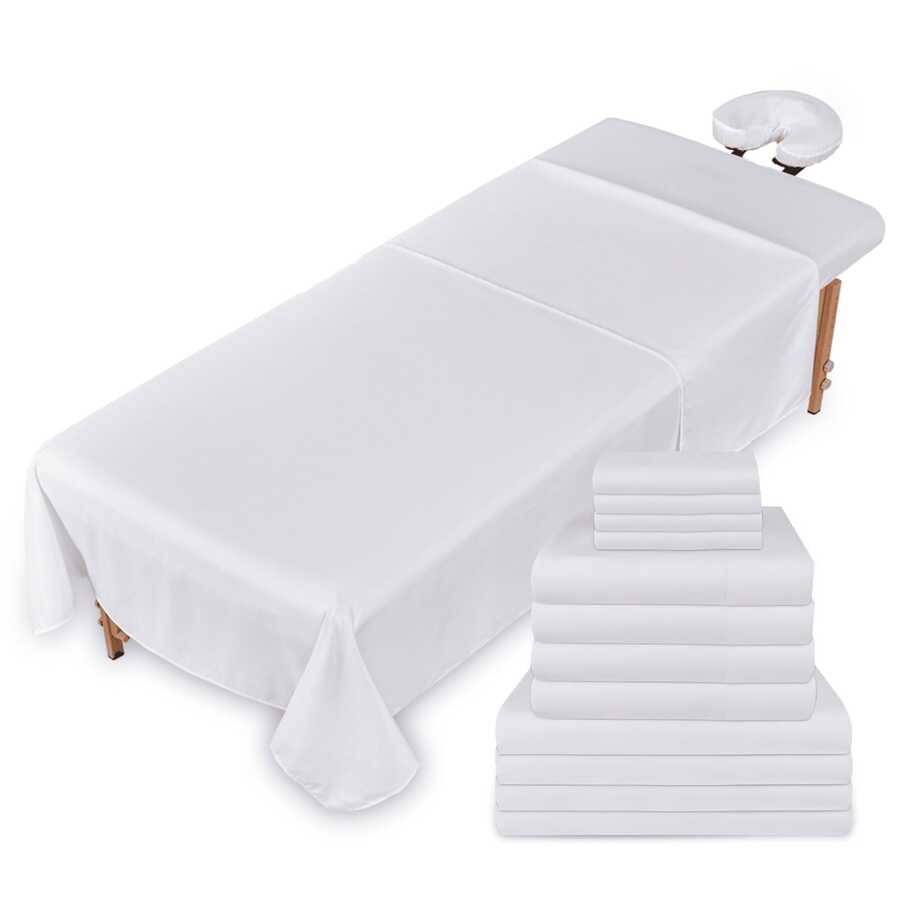 Massage Table Sheets Set – 3 Piece 4 Set, Microfiber Spa Bed Sheets, Cotton-Feel Massage Bed Cover, Wrinkle & Oil Resistant, Soft Accessories For Estheticians - White - View 1